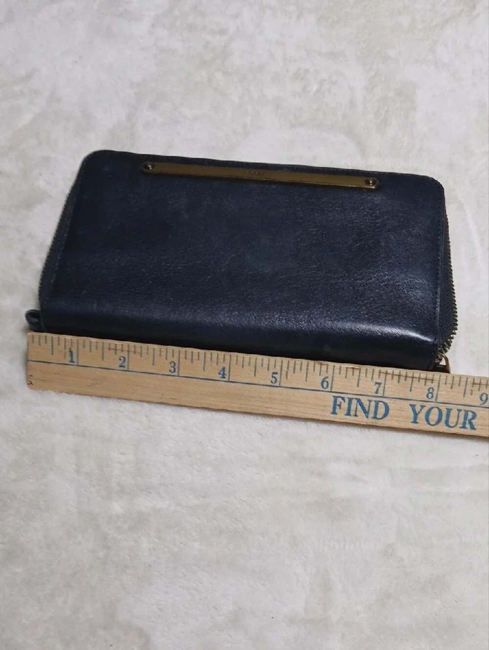 Fossil Black Leather Zip-Around Wallet with Gold Accent